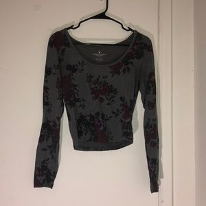 American Eagle Grey Floral Crop Top